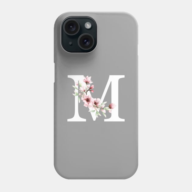 Letter M Monogram With Cherry Blossoms Phone Case by thesnowwhyte