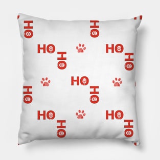 Christmas red Ho Ho Ho slogan with doodle white paw print Pillow