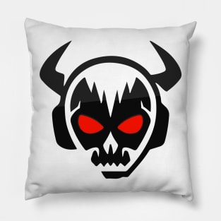 Horned skull with headphones and red eyes Pillow