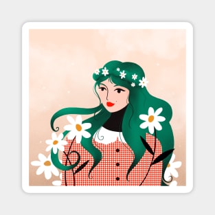 Spring lover girl with white flowers, version 2 Magnet