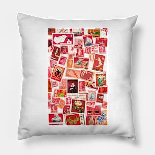 All over the world - postage stamps red Pillow