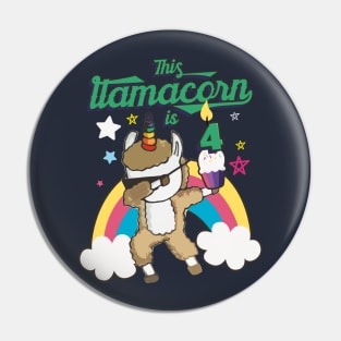 Dabbing Llamacorn Alpaca Llama Unicorn 4TH Birthday Pin