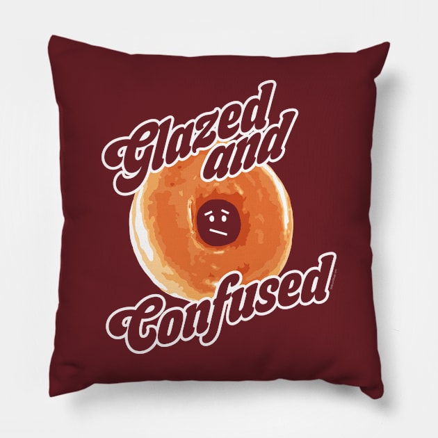 Glazed and Confused - funny retro 70s donut design Pillow by eBrushDesign