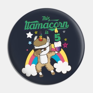 Dabbing Llamacorn Alpaca Llama Unicorn 5TH Birthday Pin