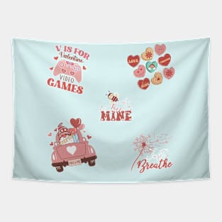 Retro Cute Valentine Stickers Pack Tapestry