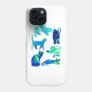 Galaxy Cats Pattern - Blue Phone Case