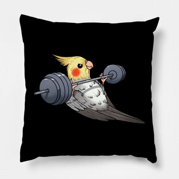 Fit Feathered Friend: Strong Cockatiel Pumping Iron Pillow by Holymayo Tee