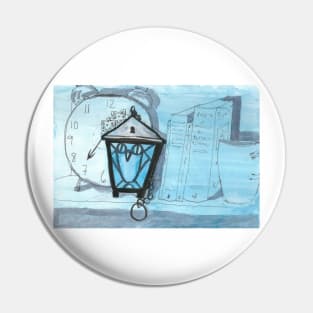 Bryn Mawr Light Blue Owl Lantern Pin