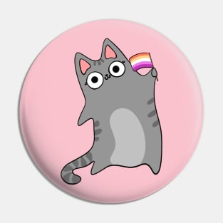 Lesbian Pride Flag Kawaii Cat Gay Cute chibi Tabby Kitty Pin