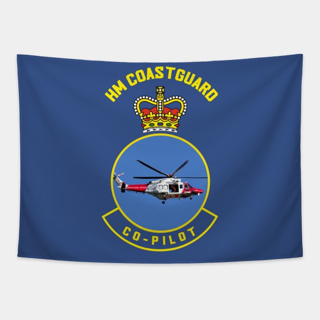 C0-Pilot - HM Coastguard rescue AugustaWestland AW189 helicopter based on coastguard insignia. Tapestry by AJ techDesigns