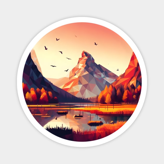 Low Poly Autumn Mountain and Lake Magnet by Antipodal point