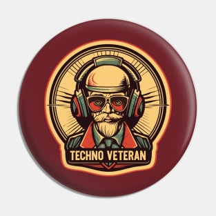 Techno Veteran - Cool Grandpa - Music Lover Pin