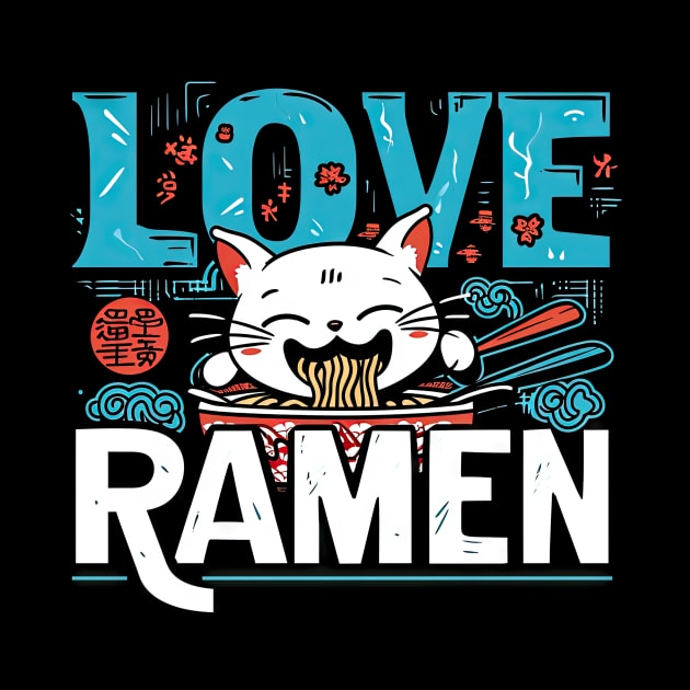 Kawaii Anime Cat Eating Ramen Noodles by TESSERACT