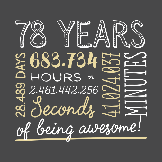 78th Birthday Gifts - 78 Years of being Awesome in Hours & Seconds by BetterManufaktur