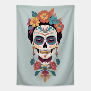 Frida's Sugar Skull Tribute: Colorful Illustration Tapestry