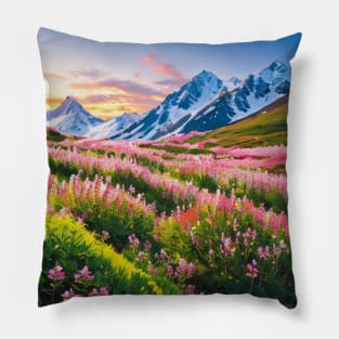 Field of Pink Flowers in Spring Pillow