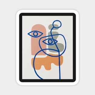 Blue line art Abstract shapes Mid century art print Magnet