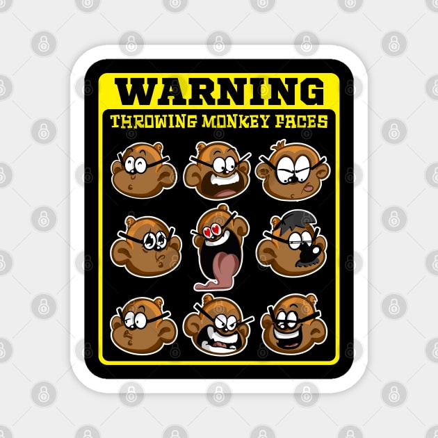 Warning: Throwing Monkey Faces Magnet by Kev Brett Designs