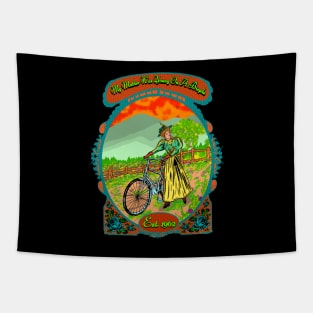 My mother was young on a bicycle Est. 1962. Tapestry