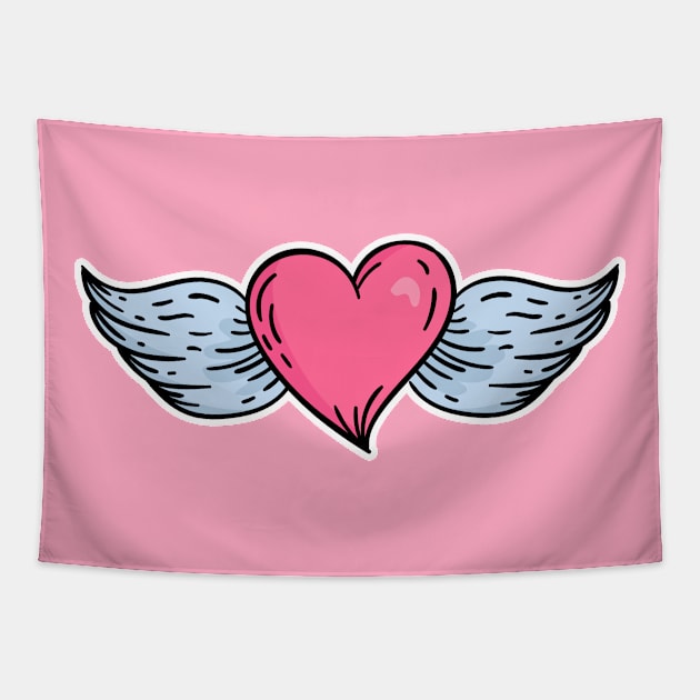 Winged Heart in an Old School Tattoo Style Tapestry by SLAG_Creative