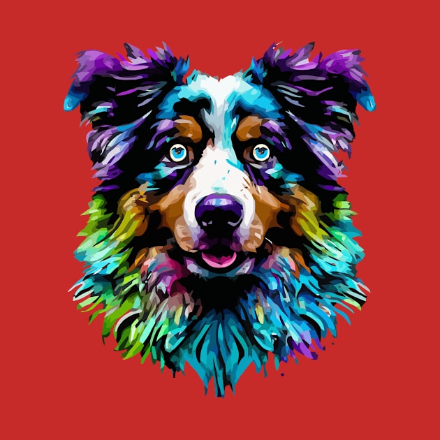 Cute Australian Shepherd Dog Stencil Artwork by Furrban