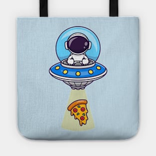Cute Astronaut Catching Pizza With Ufo Cartoon Tote