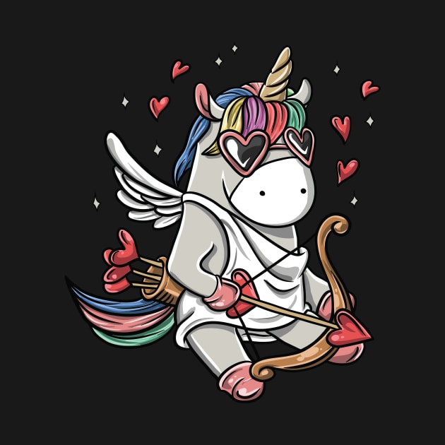 Cute Cupid Unicorn Valentine's Day Love Heart Gift T-Shirt by Freid