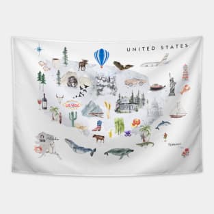 Illustrated Map of the United States Tapestry