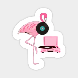 Funny Flamingo Retro Vinyl Record Player Magnet