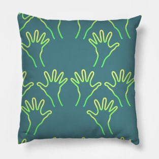 Cave Hands Anew Yellow-Green on Soft Blue Green Pillow