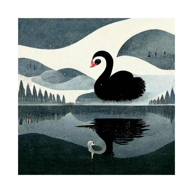 Graceful black swan swimming with reflection in the water. by Liana Campbell