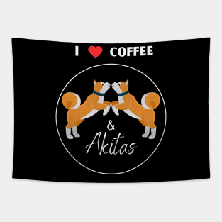 I love coffee and Akita dog black Tapestry