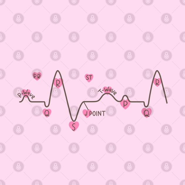 Hand Drawn Electrocardiogram With Pink Hearts by Sofia Sava