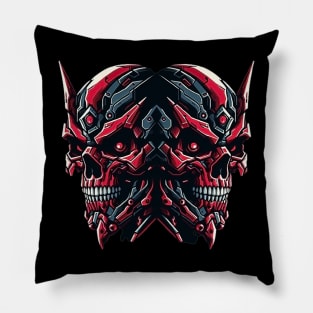 double skull face mecha style Pillow