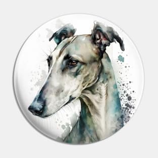 Greyhound or Grayhound Dog Watercolor Portrait Pin