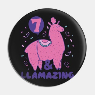 Llamazing 7th Birthday 7 Years Old Llama Girls Kids Gift graphic Pin