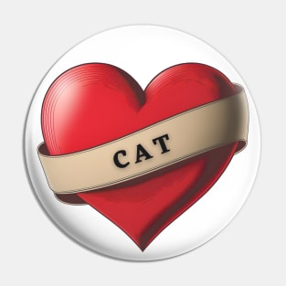 Cat - Lovely Red Heart With a Ribbon Pin