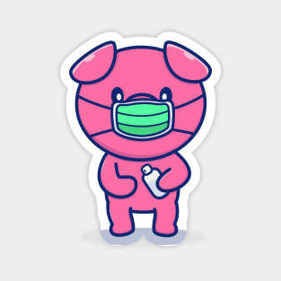 Cute Pig Wearing Mask Holding Sanitizer Magnet