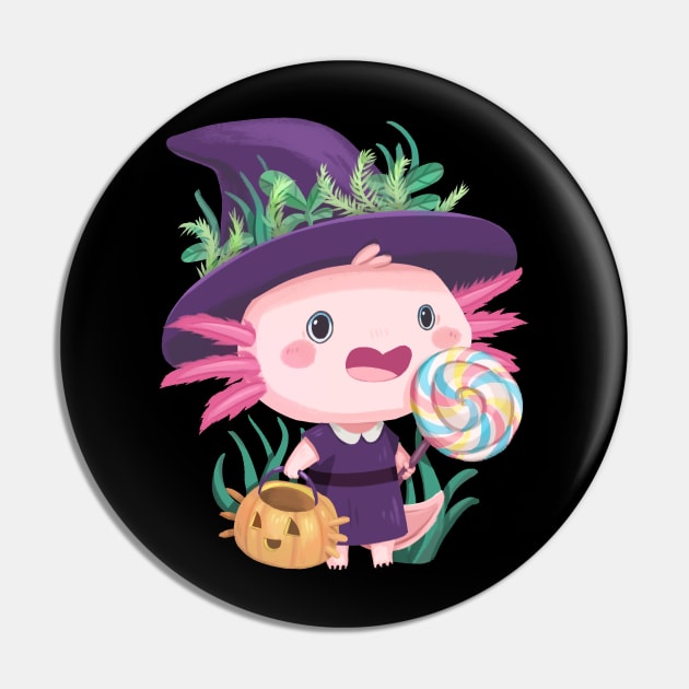 Trick or Treat Witch Axolotl Pin by PamelooArt