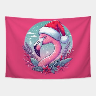 Tropical Christmas, flamingo with Santa hat Tapestry