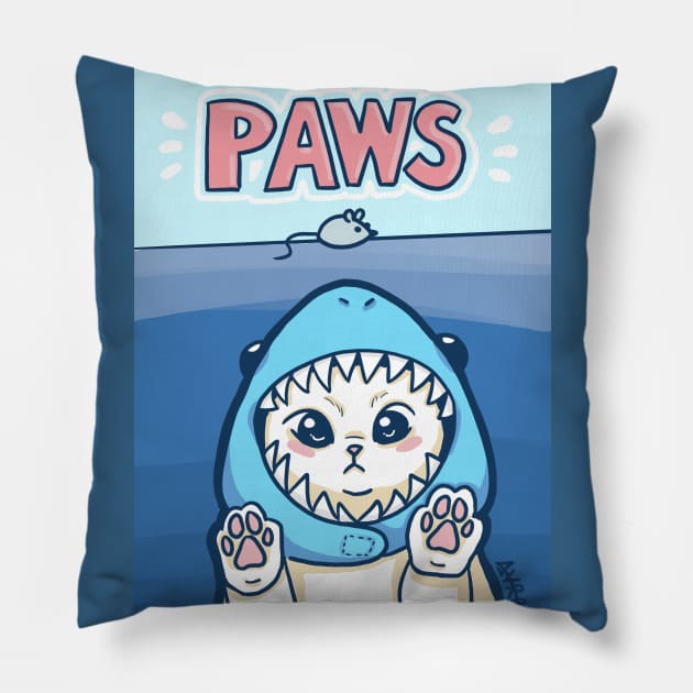 Paws - Jaws Kitty Cat Pillow by Ayra Ilustra