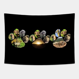 African Wildlife Lion pawprint Trio Collage Tapestry