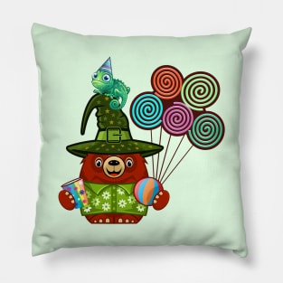 Bear and Chameleon Party Time Pillow