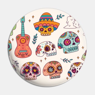 Day of the Dead Sugar Skull Doodle Art Pin