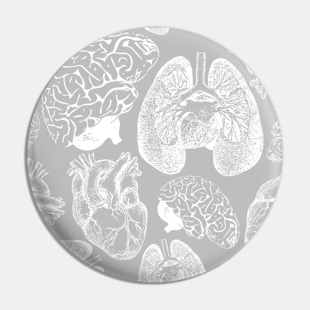 Anatomical Organs - White on Grey Pin by Beth Thompson Art