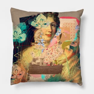 Vintage girl and flowers Pillow