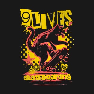 9 Lives Skateboarding Cat T-Shirt