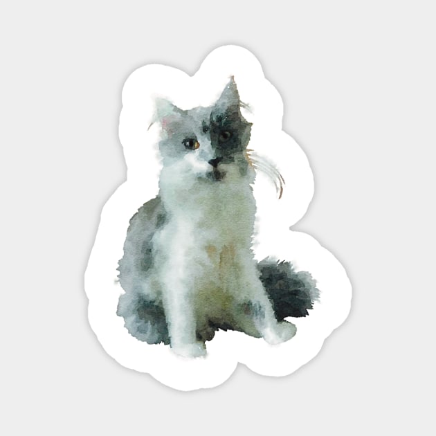 Fluffy Gray and White Cat Magnet by Griffelkinn