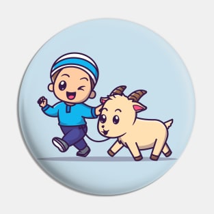 Cute Moslem Boy With Goat Cartoon Pin