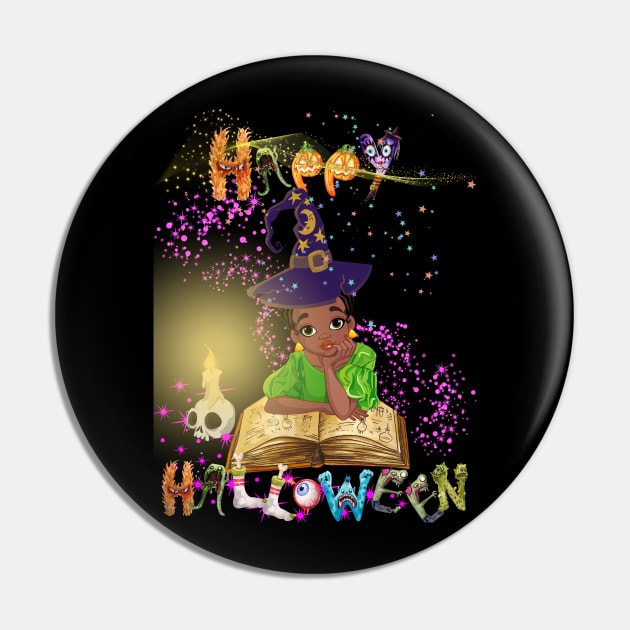 Young witch reading spellbook before halloween start Pin by MagicTrick